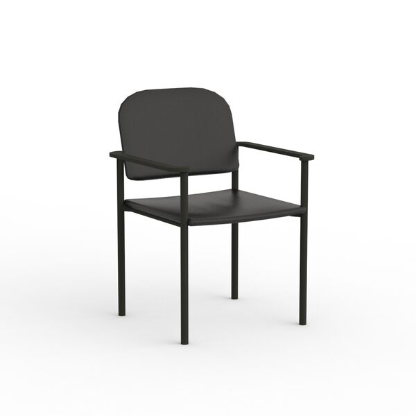 Chair Armrest Black Leather and Wood_01