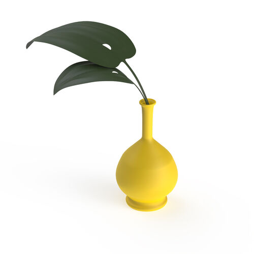 Ceramic Yellow And Plant Pot 03 3D Model