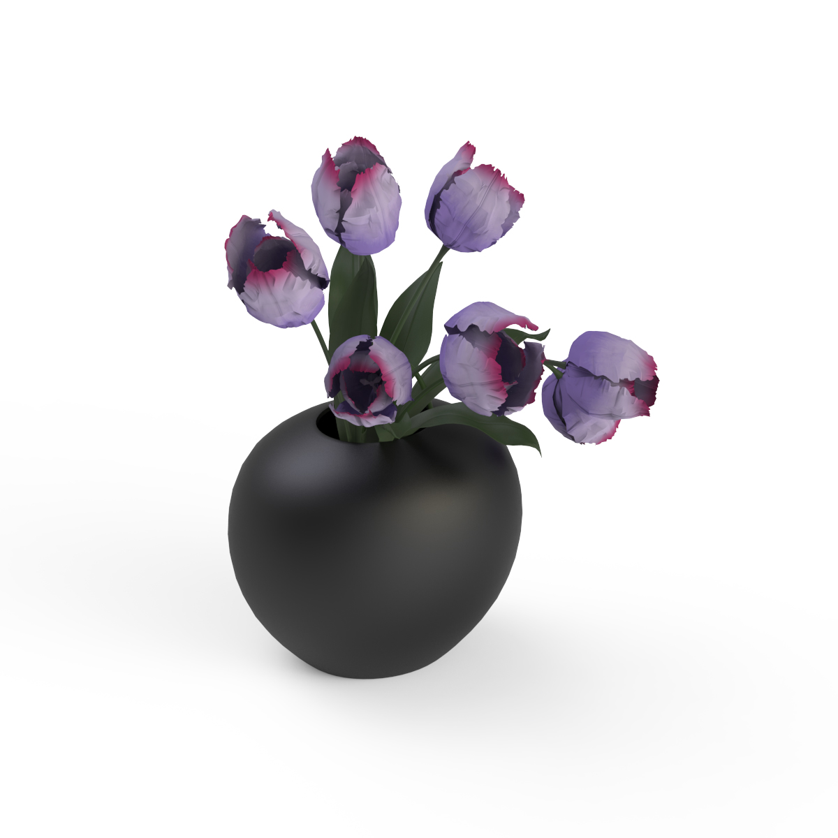 Ceramic Black And Flowers Pot 09 3D Model