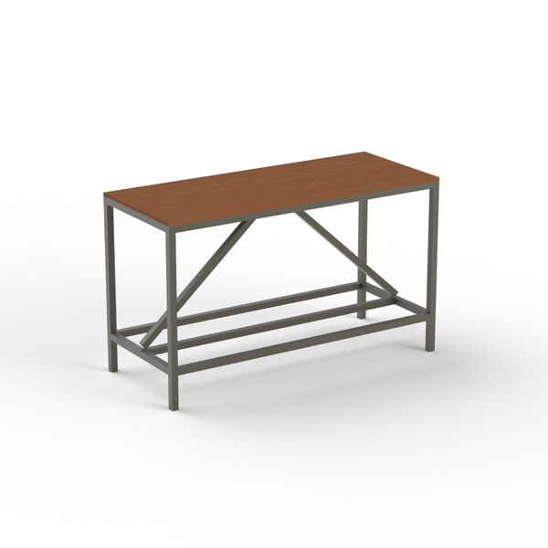 High Rectangular Metal Stand Wood Top Table 03 3D Model