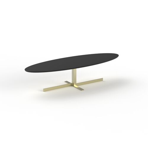 Low Oval Top Wood Metal Stand Table 01 3D Model