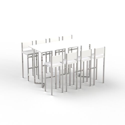High Rectangular White Table with Stools 01 3D Model