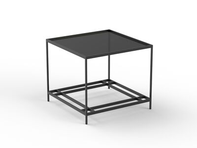 Table Squared Black Glass Top Metal Frame Stand_02