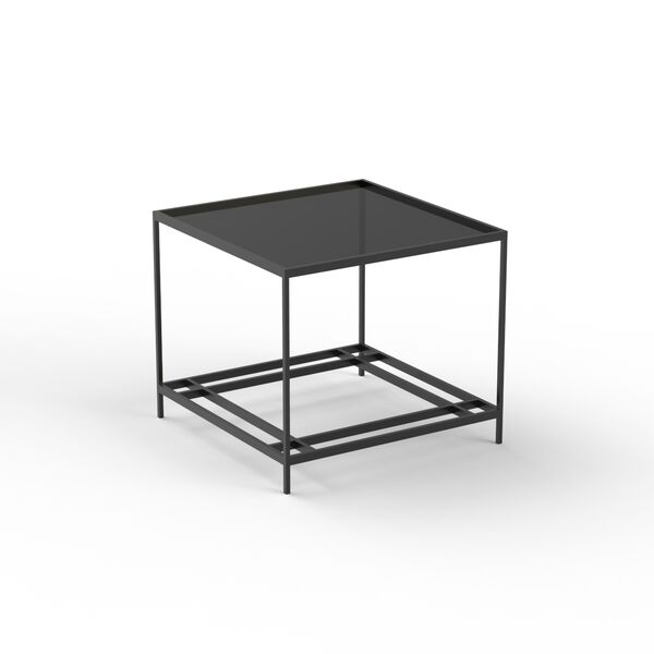 Table Squared Black Glass Top Metal Frame Stand_02